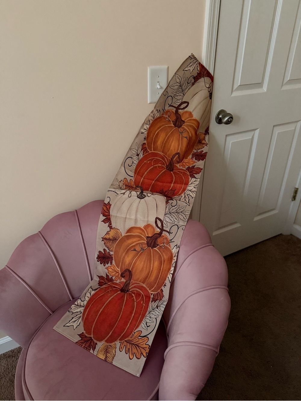 Festive Pumpkin Table Runner - Cream, Orange, Red